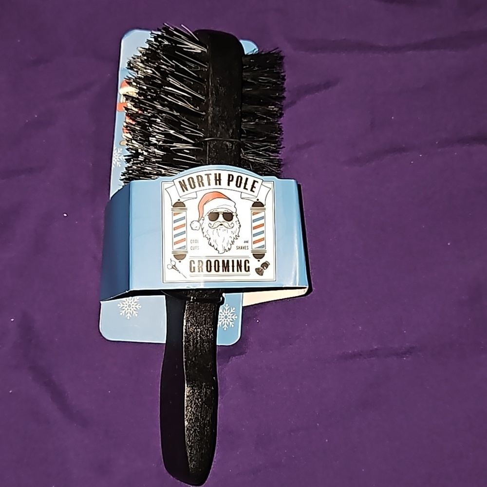 North Pole Grooming Mens Double Sided Boar & Nylon Bristle Black Brush Holiday